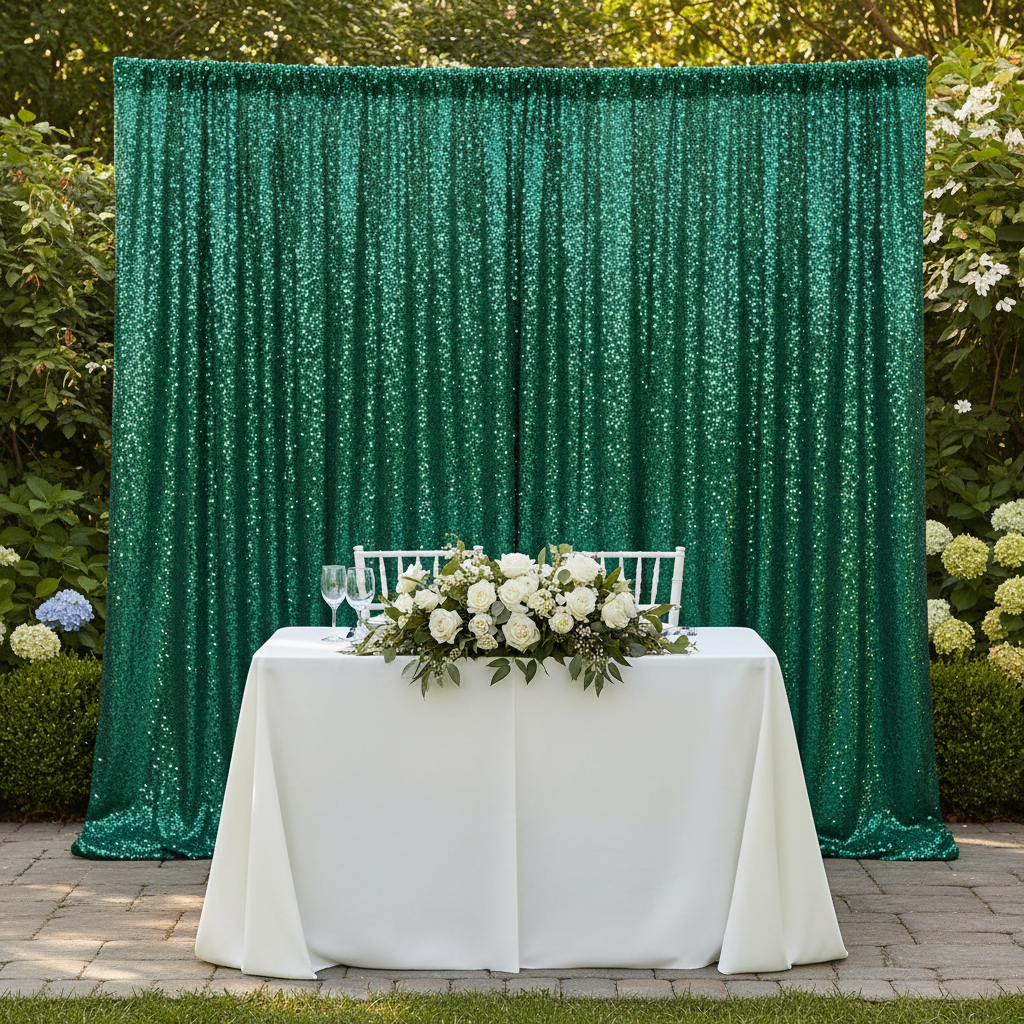 Glitz Sequin 12ft H x 52" W Drape/Backdrop panel - Emerald Green | uprights | bases | crossbar |