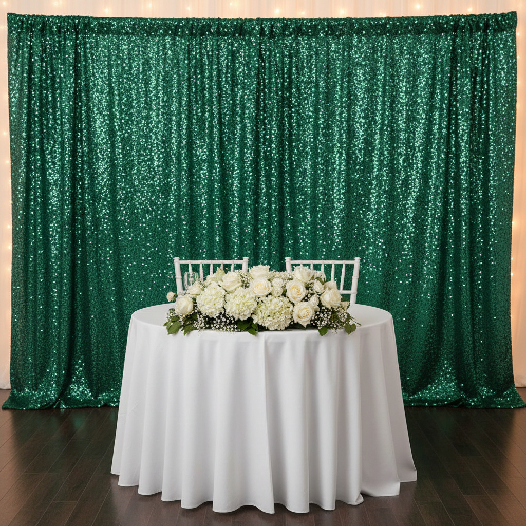 Glitz Sequin 12ft H x 52" W Drape/Backdrop panel - Emerald Green | uprights | bases | crossbar |