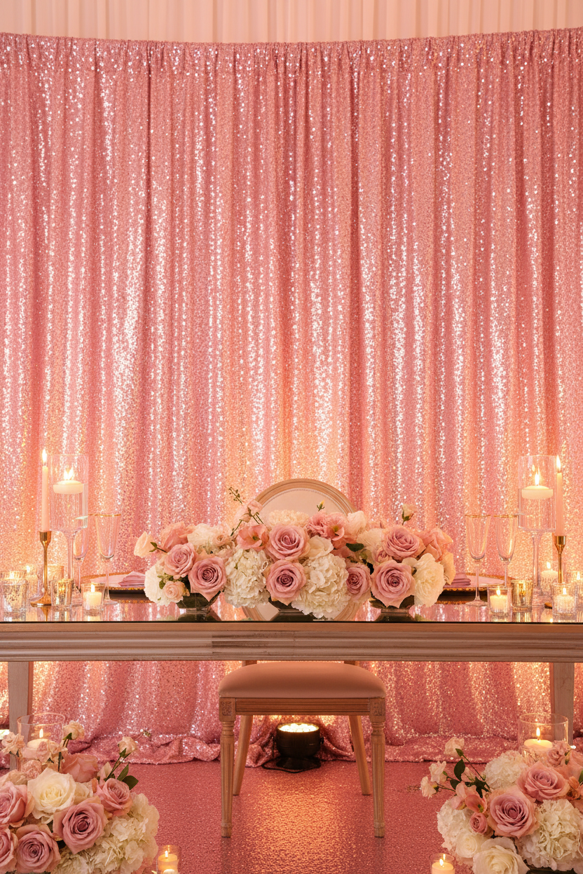 Glitz Sequin 12ft H x 52" W Drape/Backdrop panel - Pink
