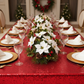 Glitz Sequin 90"x156" Rectangular Tablecloth - Red with gold charger plate | white dinner plate | white napkin | wine goblets