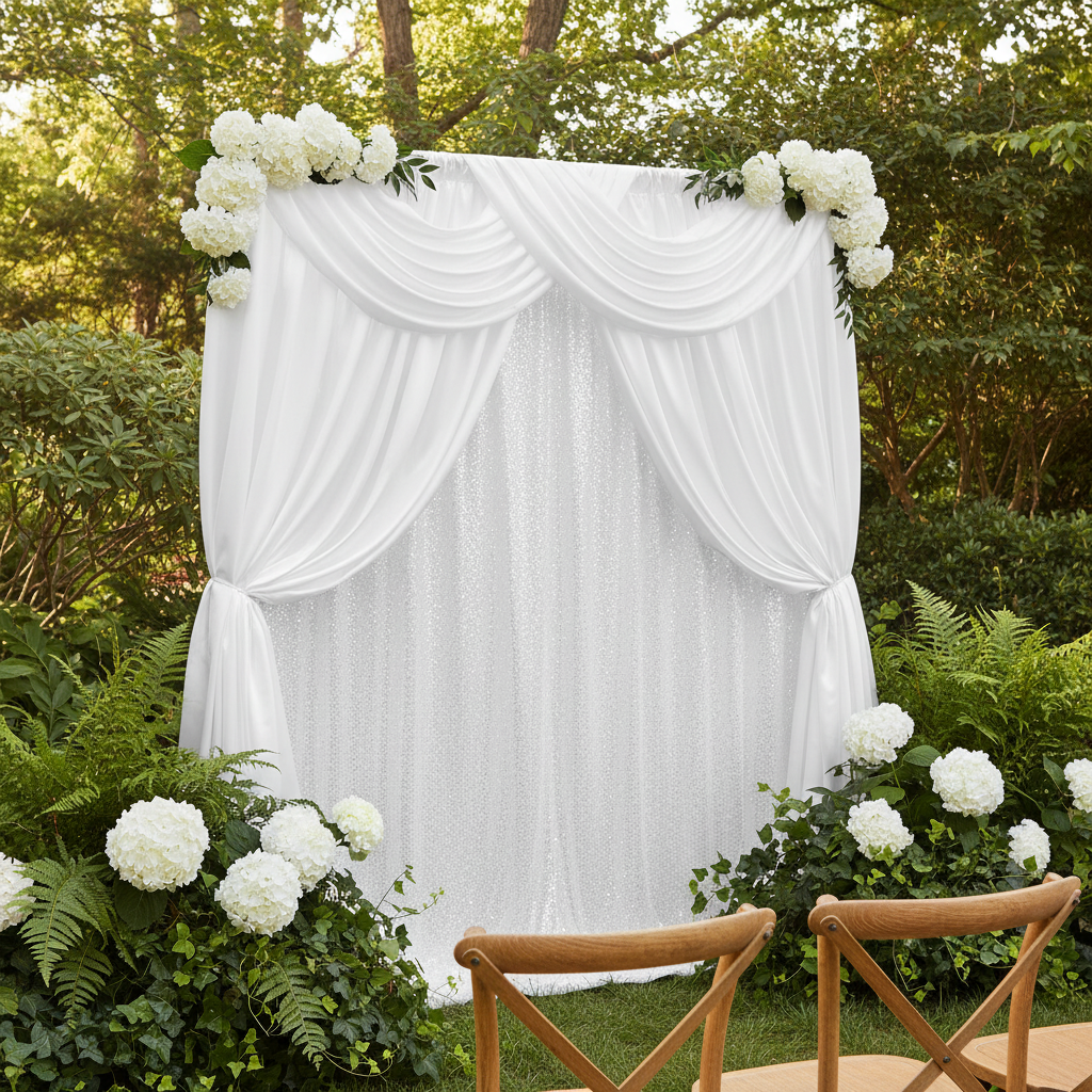 Glitz Sequin Mesh Net 10ft H x 52" W Drape/Backdrop panel - White