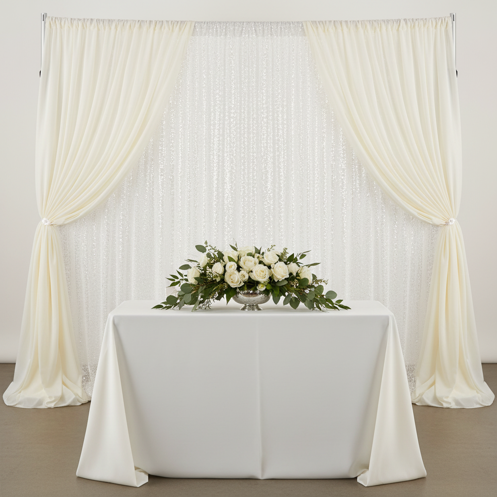 Glitz Sequin Mesh Net 10ft H x 52" W Drape/Backdrop panel - White
