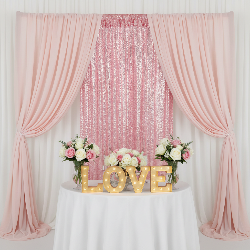 Glitz Sequin Mesh Net 12ft H x 52" W Drape/Backdrop panel - Pink