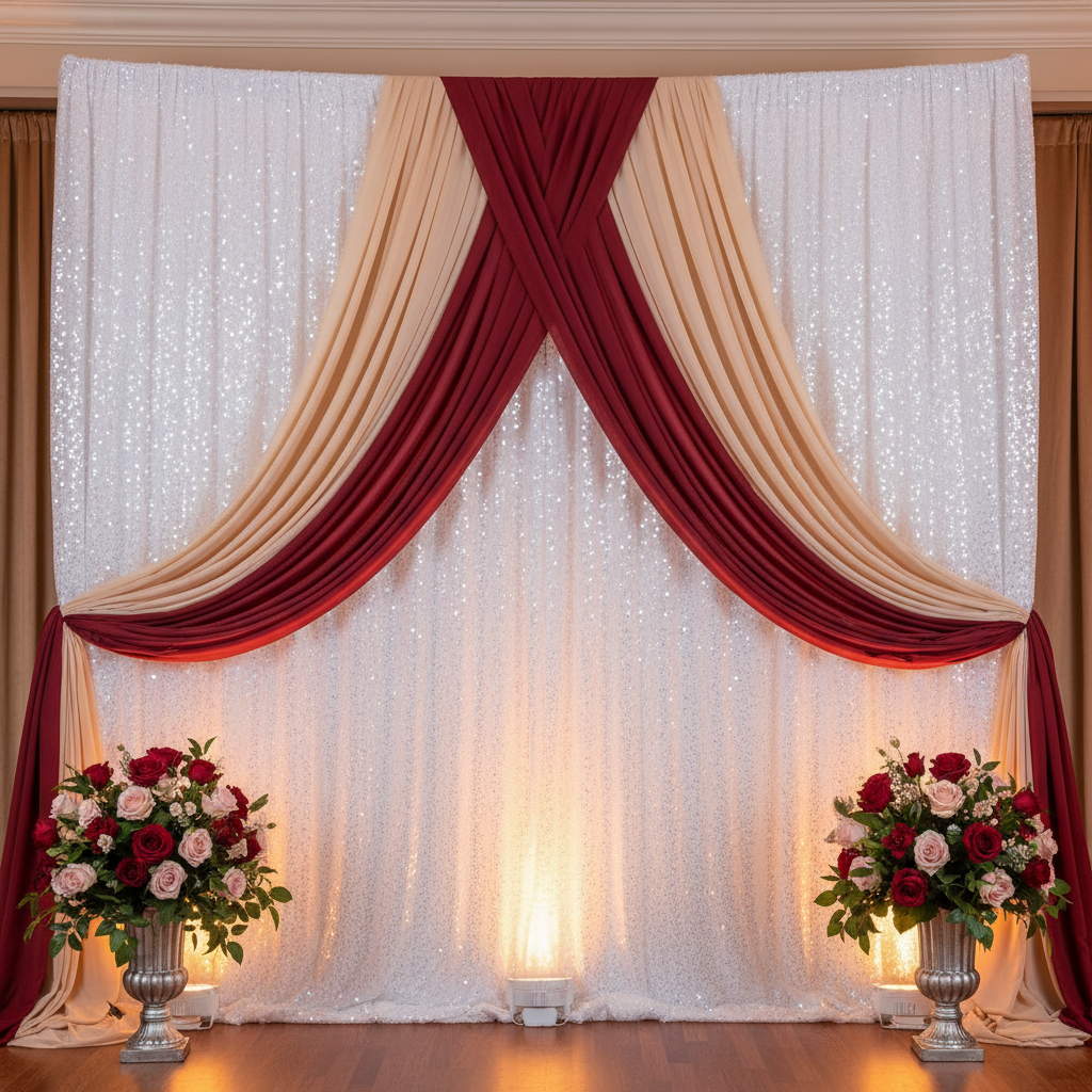 Glitz Sequin Mesh Net 12ft H x 52" W Drape/Backdrop panel - White