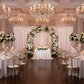 wedding indoor reception with Glitz Sequin Mesh Net 14ft H x 52" W Drape/Backdrop panel - Blush/Rose Gold