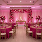 elegant quinceañera with Glitz Sequin Mesh Net 14ft H x 52" W Drape/Backdrop panel - Pink
