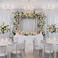 wedding reception and sweetheart table with Glitz Sequin Mesh Net 14ft H x 52" W Drape/Backdrop panel - Silver