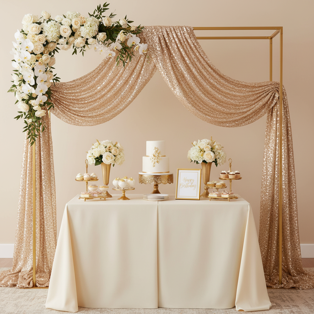 Glitz Sequin Mesh Net Fabric Roll Bolt 54"x10 yards - Champagne diy arch for  birthday reception with flower premade runner