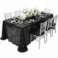 Glitz Sequin Mesh Net Tablecloth  90"x132" Rectangular -  Blacko with silver charger plate | black napkin | silver chiavari chair