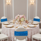 Glitz Sequin Spandex Chair Band - Royal Blue on a banquet chair 