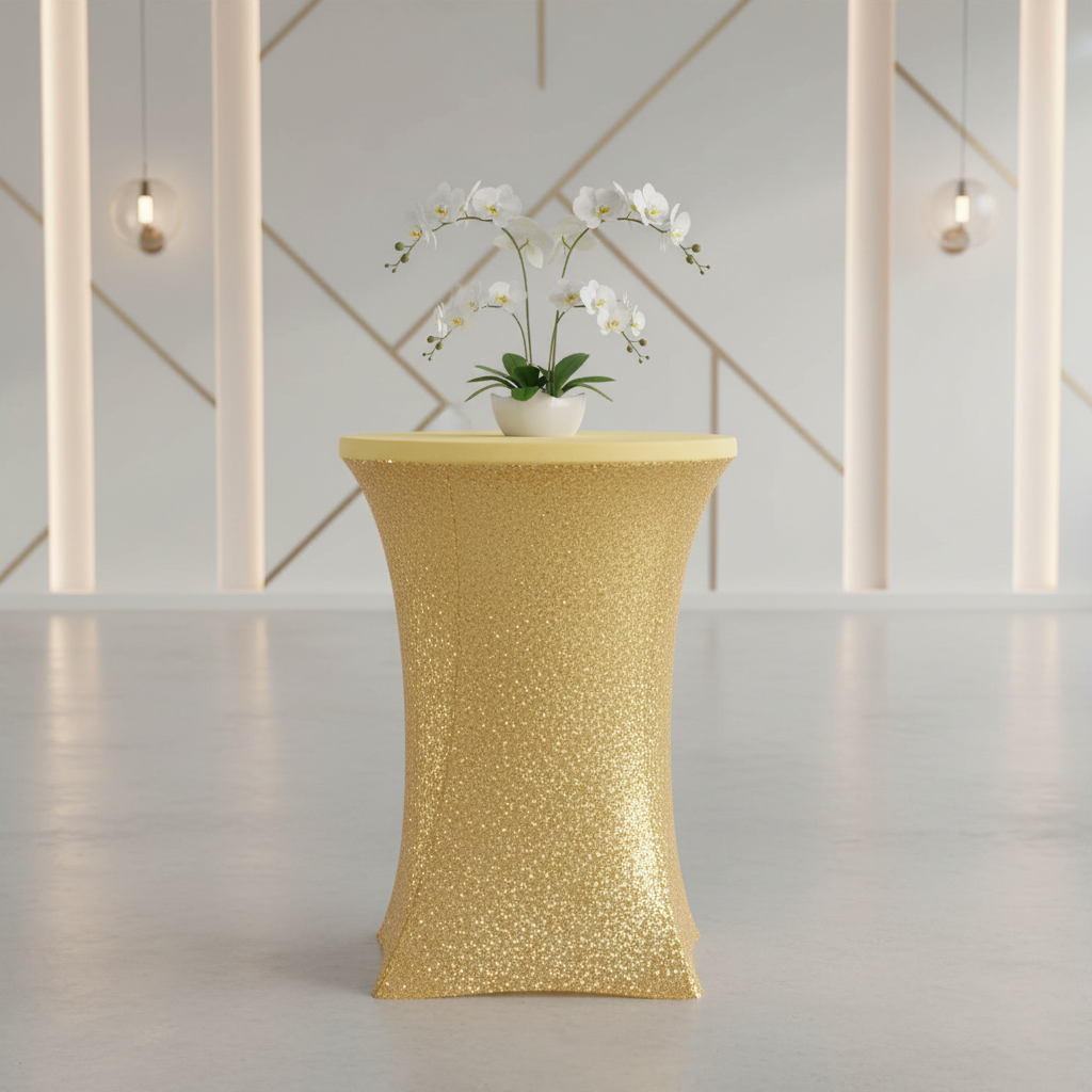 Glitz Sequin Spandex Cocktail Table Cover 30"-32" Round - Gold