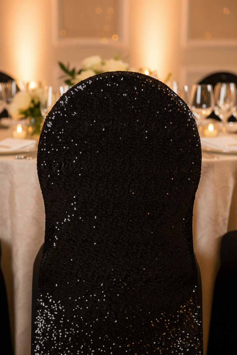 Glitz Sequin Stretch Spandex Banquet Chair Cover - Black