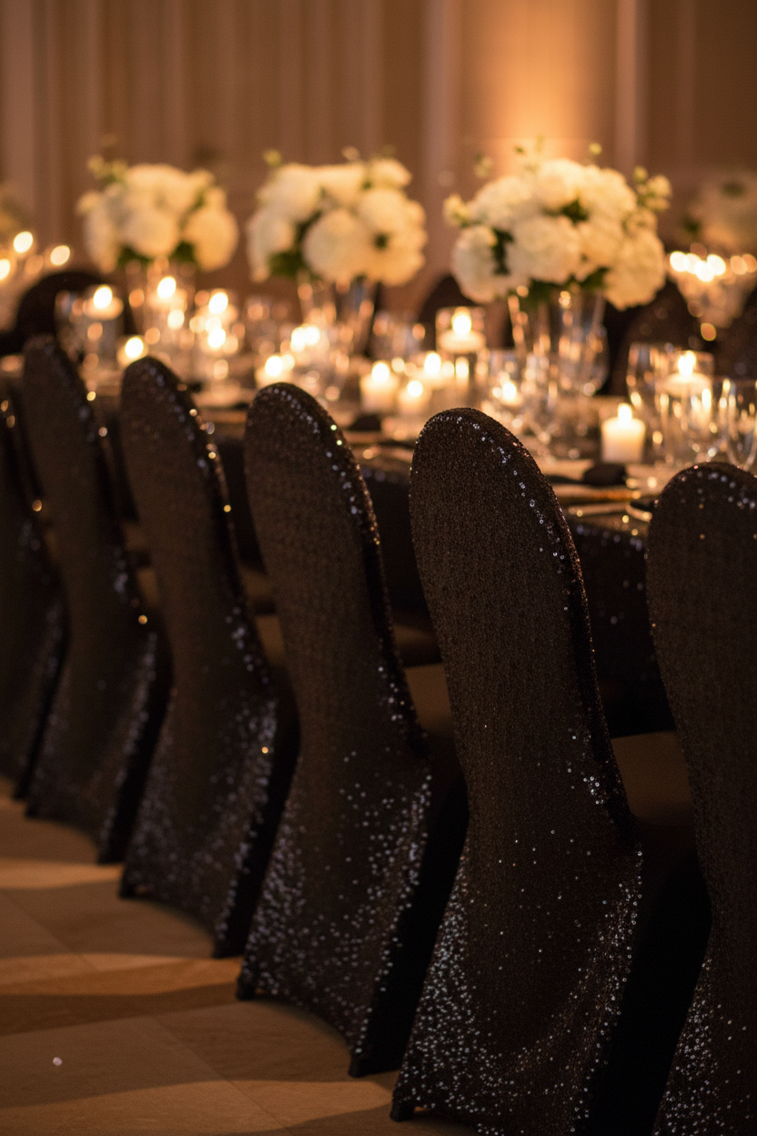 Glitz Sequin Stretch Spandex Banquet Chair Cover - Black
