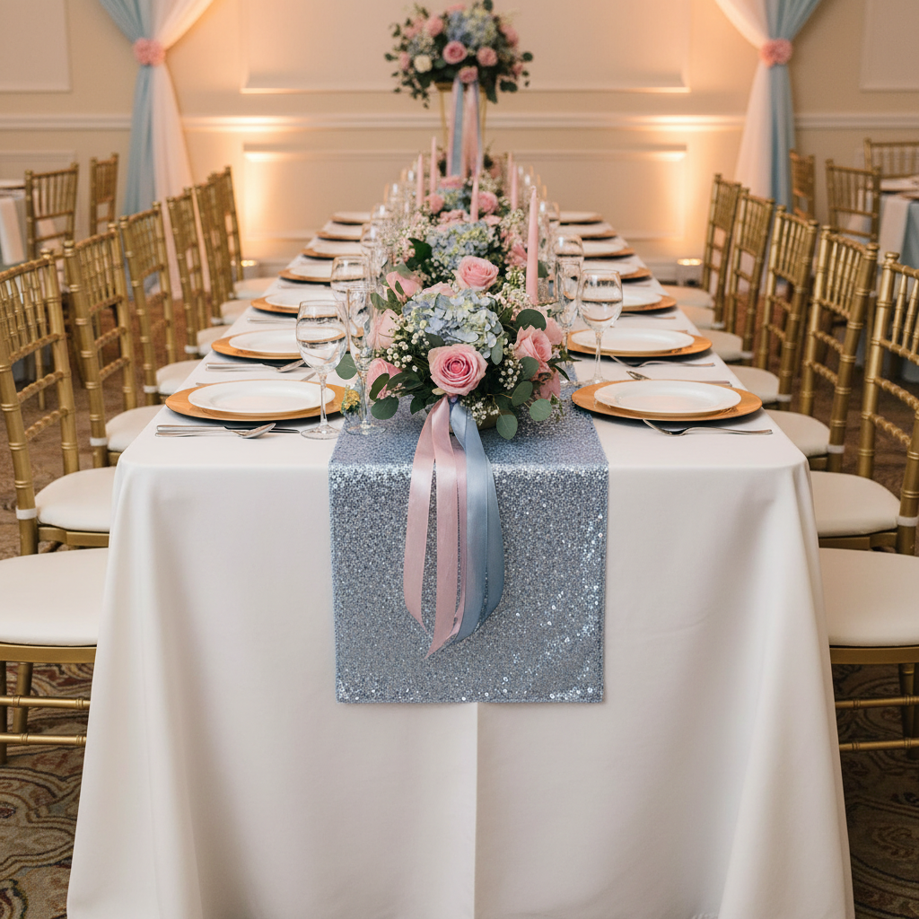 Glitz Sequin Table Runner - Dusty Blue