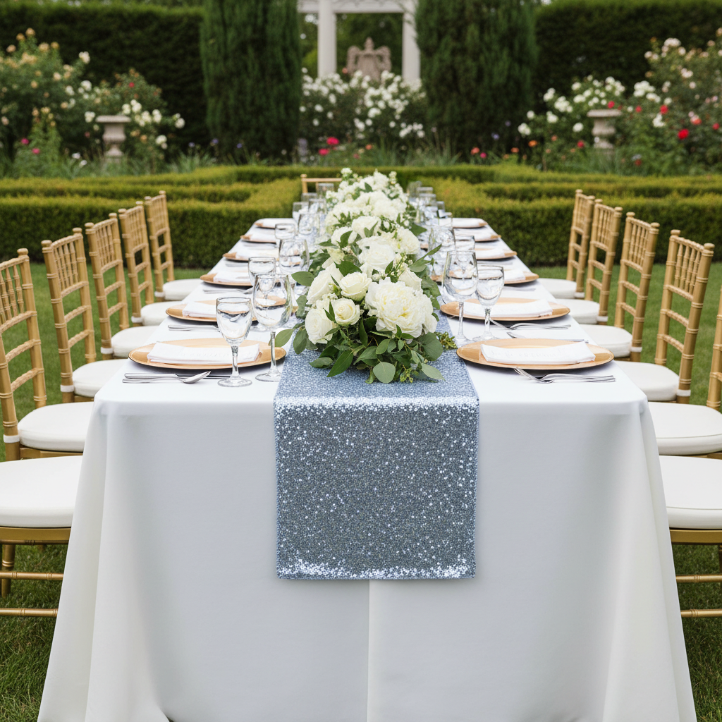 Glitz Sequin Table Runner - Dusty Blue