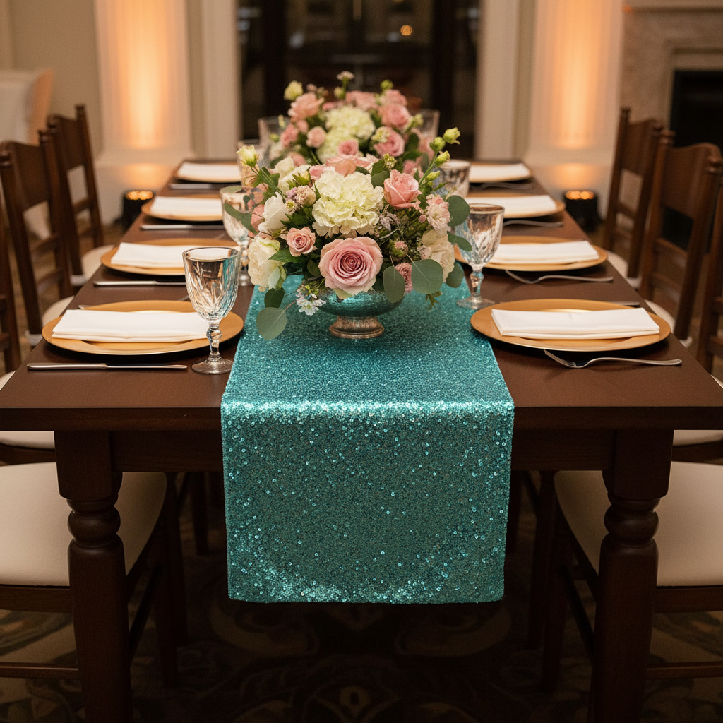 Glitz Sequin Table Runner - Turquoise