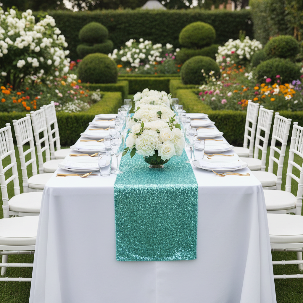 Glitz Sequin Table Runner - Turquoise