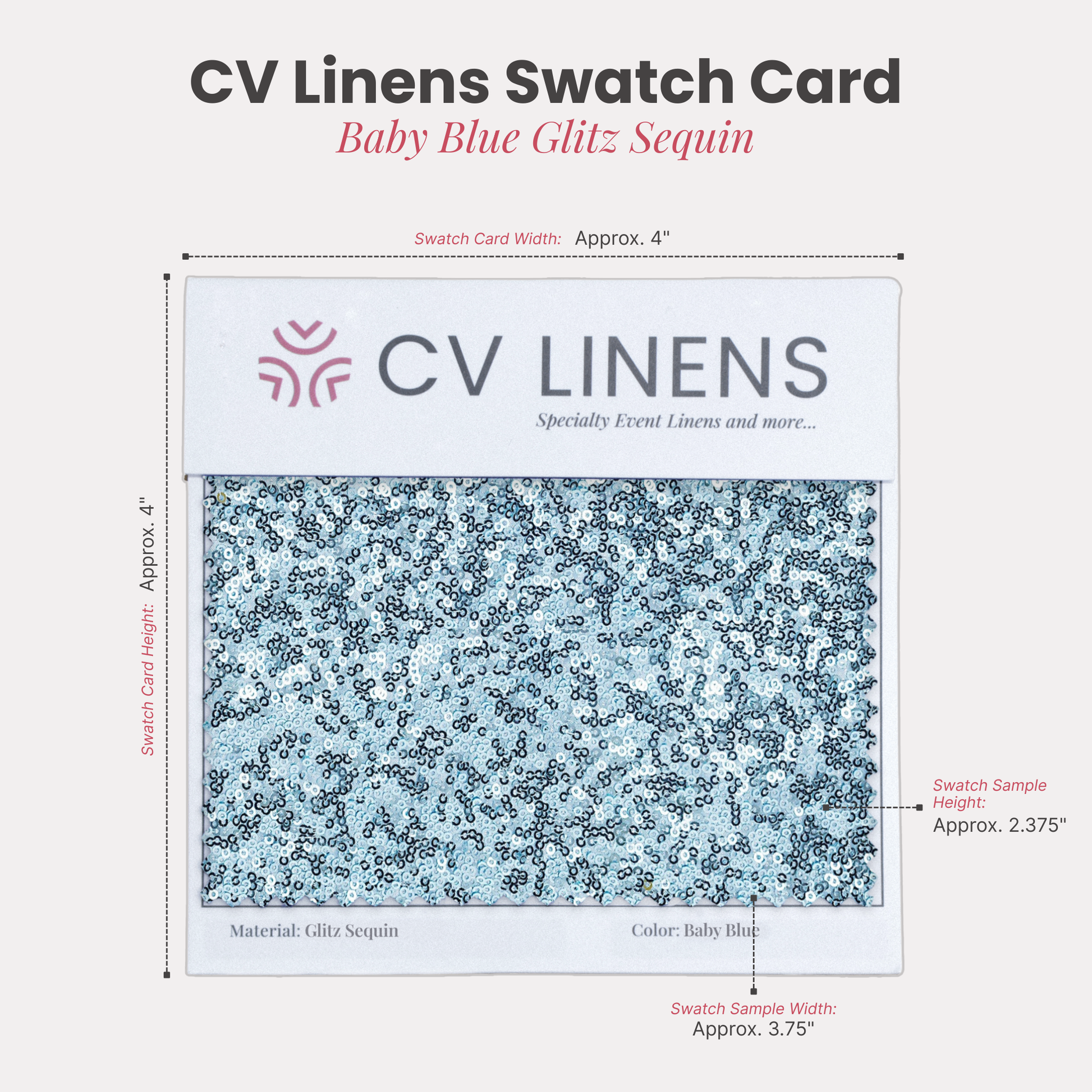 Glitz Swtch Card Baby Blue infographic showing swatch size
