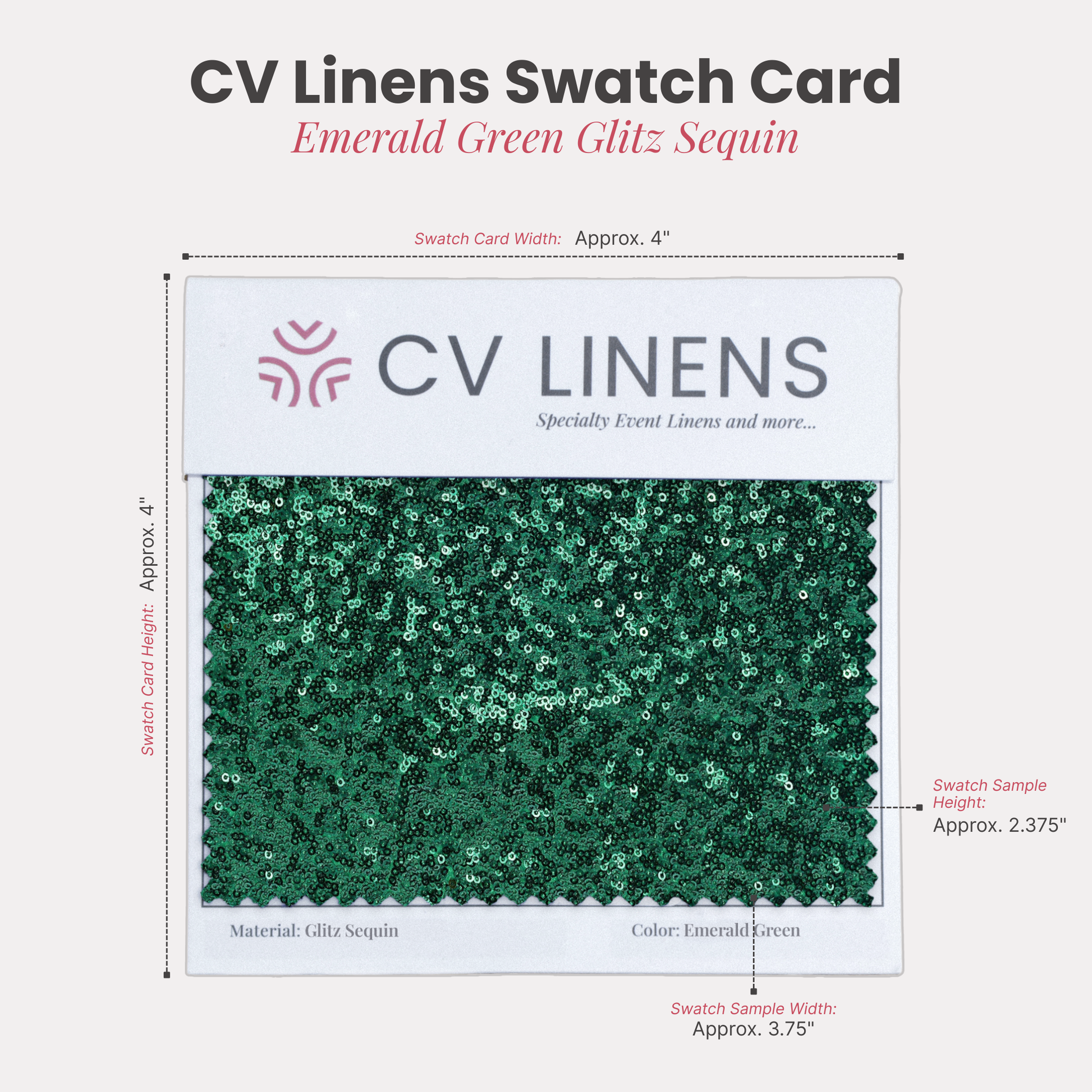 Glitz Swatch Card Emerald Green infographic showing swatch size