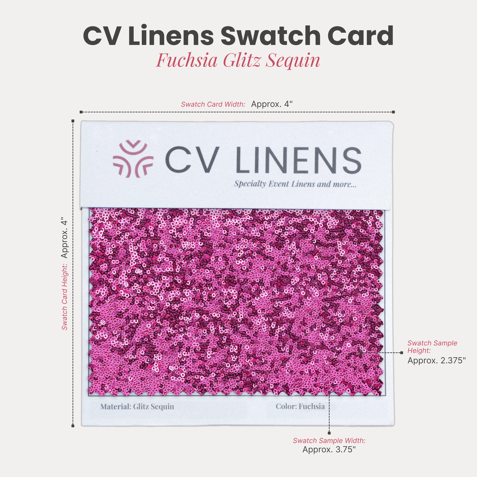 Glitz Swatch Card Fuchsia infographic showing swatch size