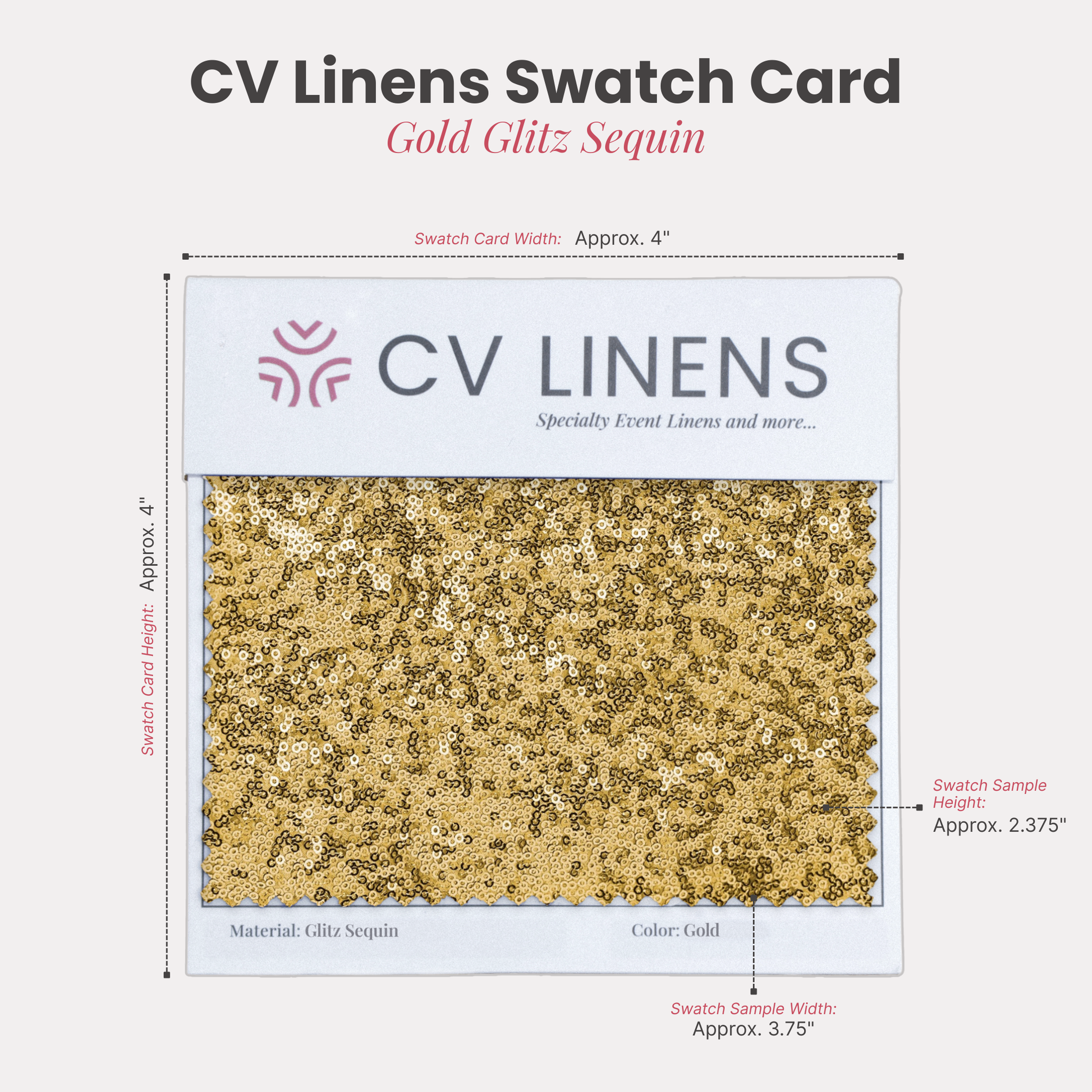 Glitz Swatch Card Gold infographic showing swatch size