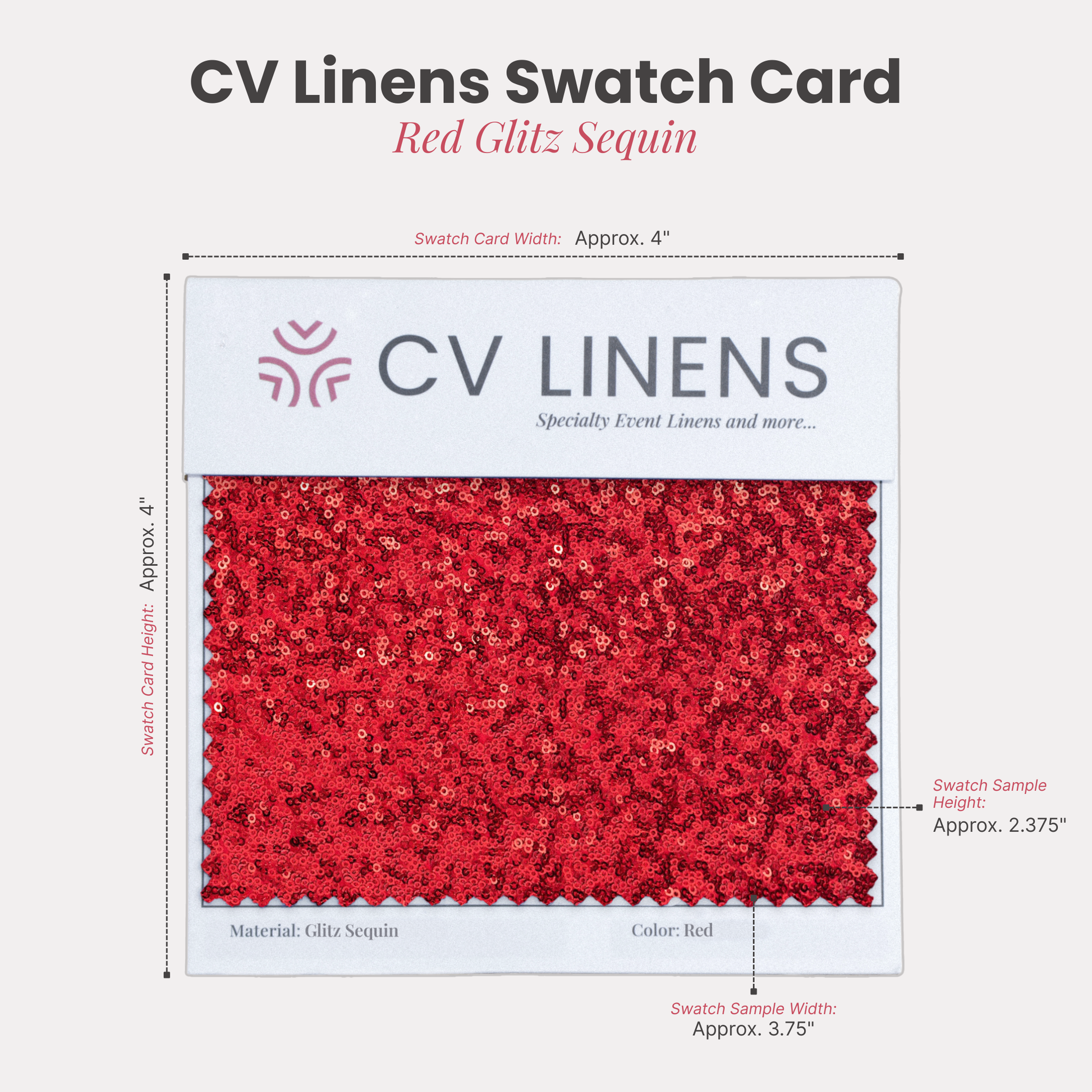 Glitz Swatch Card Red infographic showing swatch size