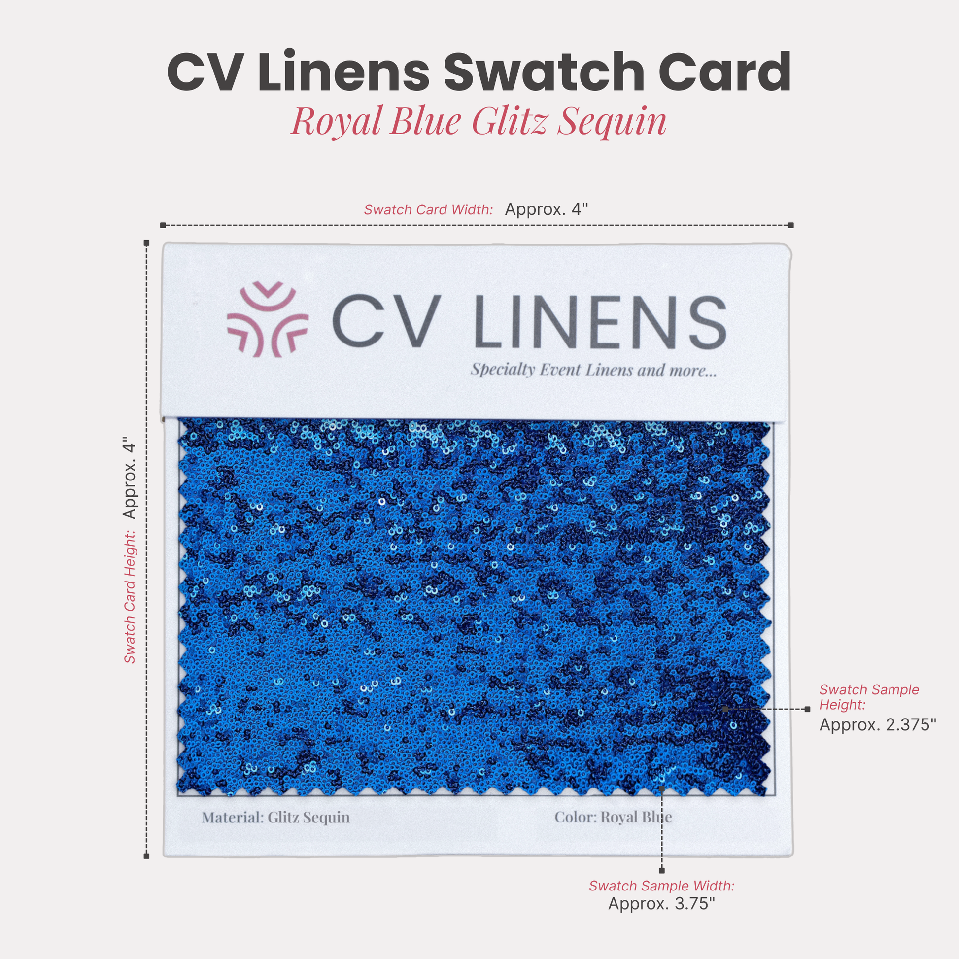 Glitz Swatch Card Royal Blue infographic showing swatch size