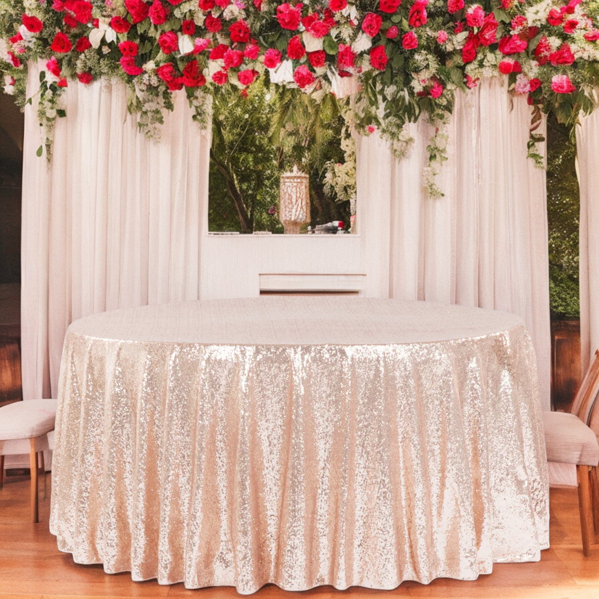 Glitz Sequins 108" Round Tablecloth - Blush/Rose Gold