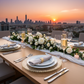 rooftop dinner setup with Gold Braided Rim Glass Charger Plate