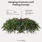 Hanging Greenery Leaf Ceiling Canopy infographic showing product details and dimensions