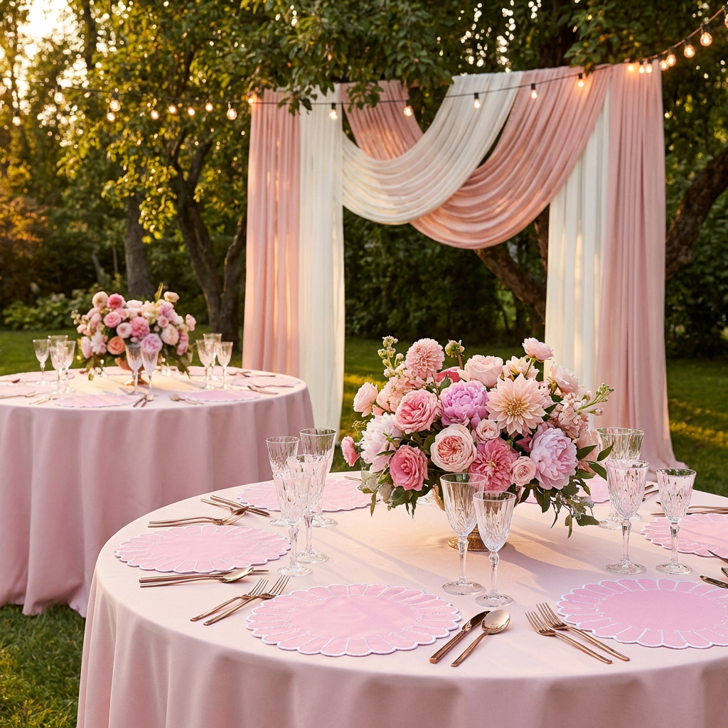 4pc/set Sunburst Edge Placemats - Pink/White Trim - CV Linens