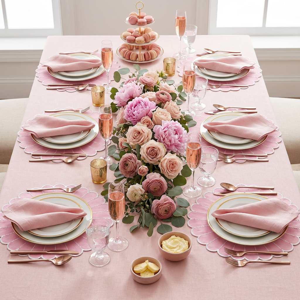 4pc/set Sunburst Edge Placemats - Pink/White Trim - CV Linens