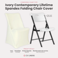 Contemporary LIFETIME Spandex folding chair Cover Ivory showing on the square edge contemporary chair 