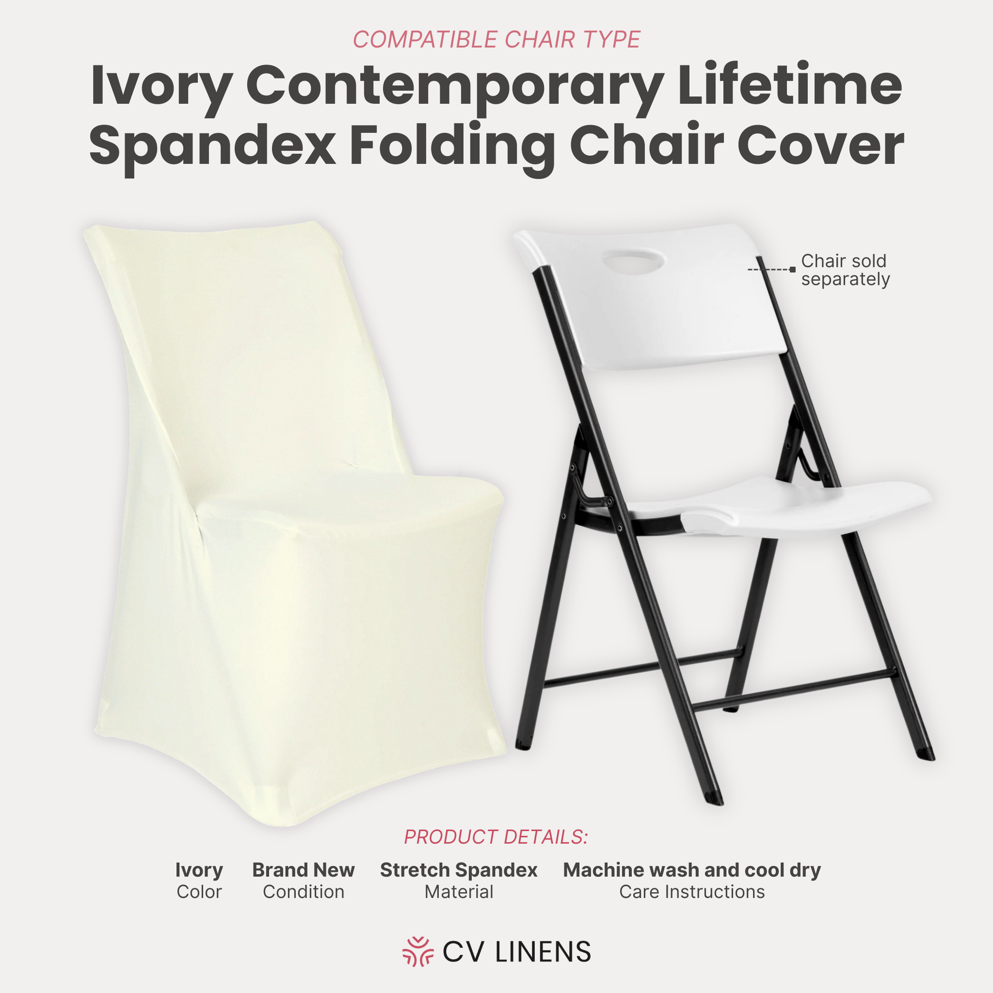 Contemporary LIFETIME Spandex folding chair Cover Ivory showing on the square edge contemporary chair 