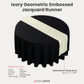 Embossed Geometric Jacquard Table Runner Ivory infographic showing product details
