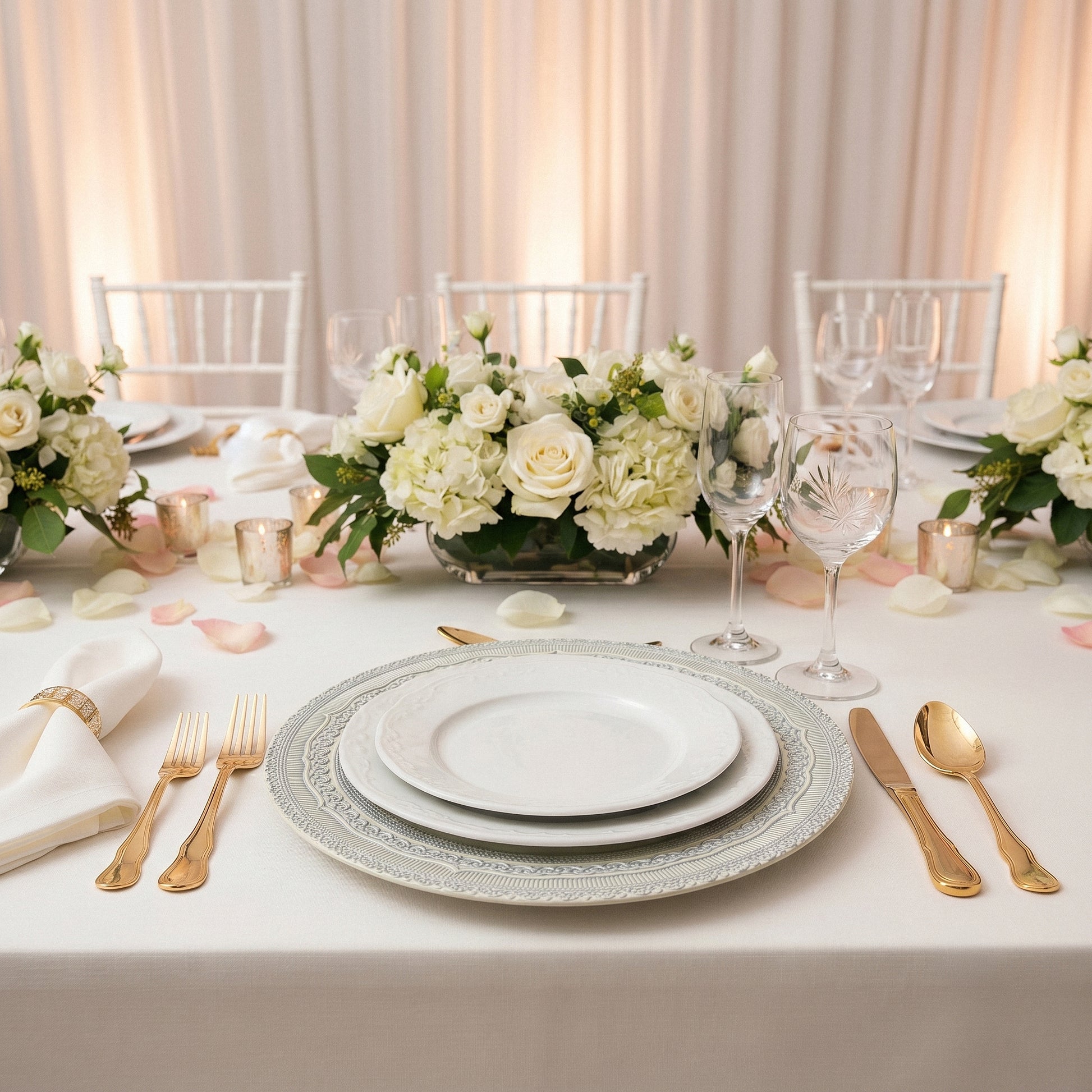 Lace Embossed Acrylic Plastic Charger Plate Ivory wedding table setting
