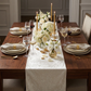 Velvet Table Runner Ivory paired with gold accents and candles