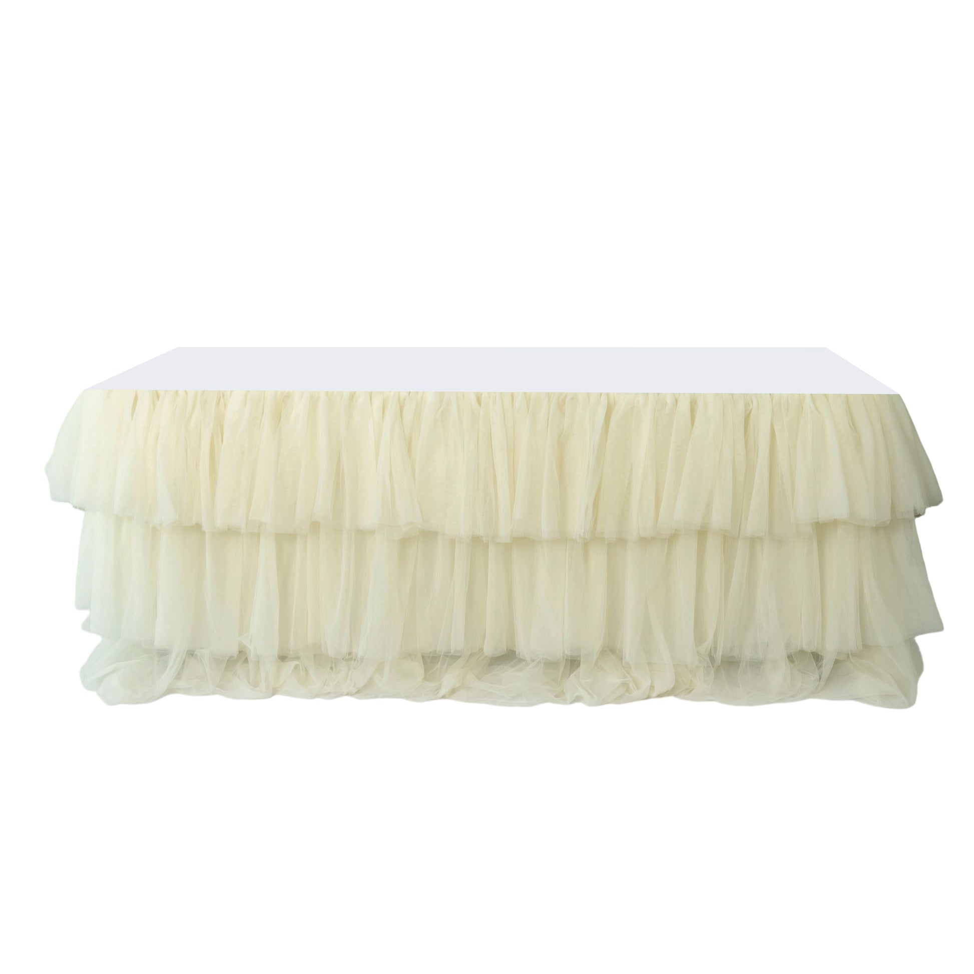 17ft Ruffled Layered Ivory Tulle Tableskirt - CV Linens