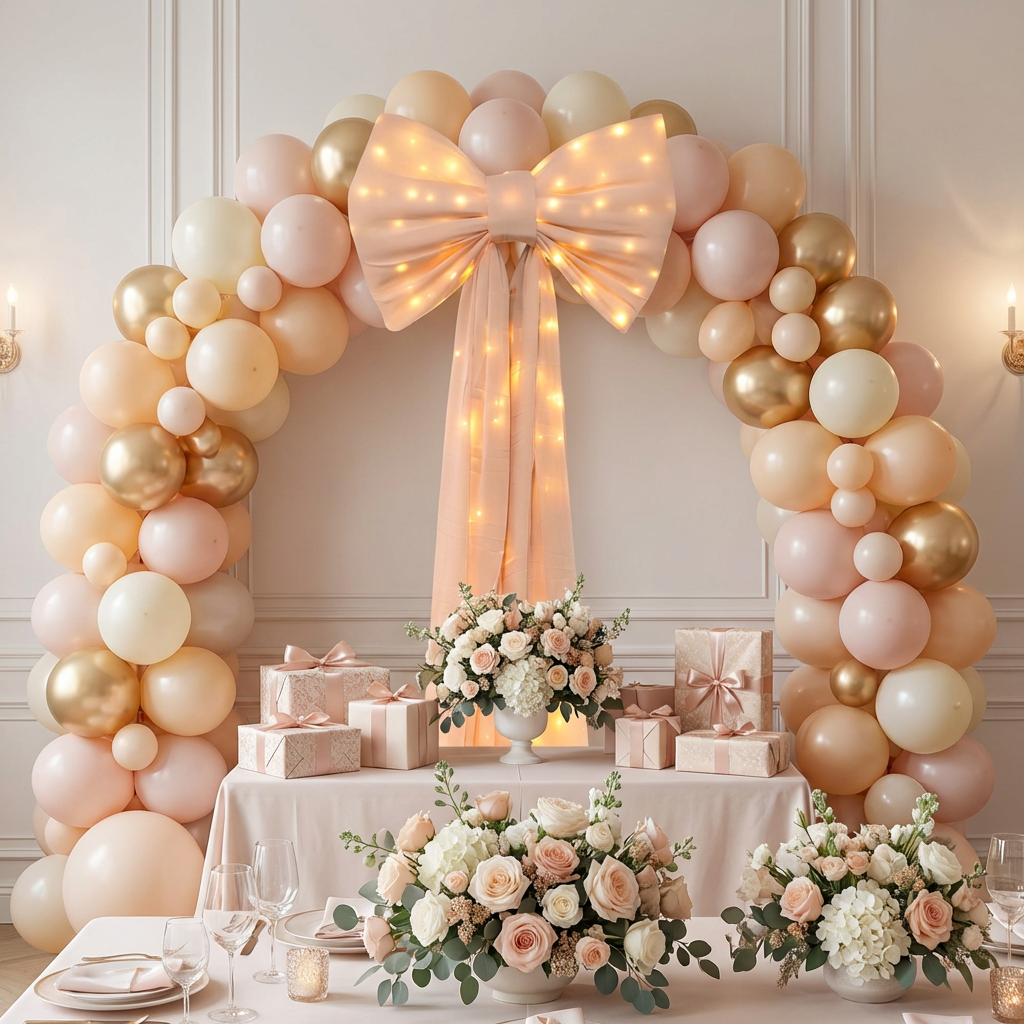 LED Chiffon Bow for Backdrop Blush/Rose Gold bridal shower