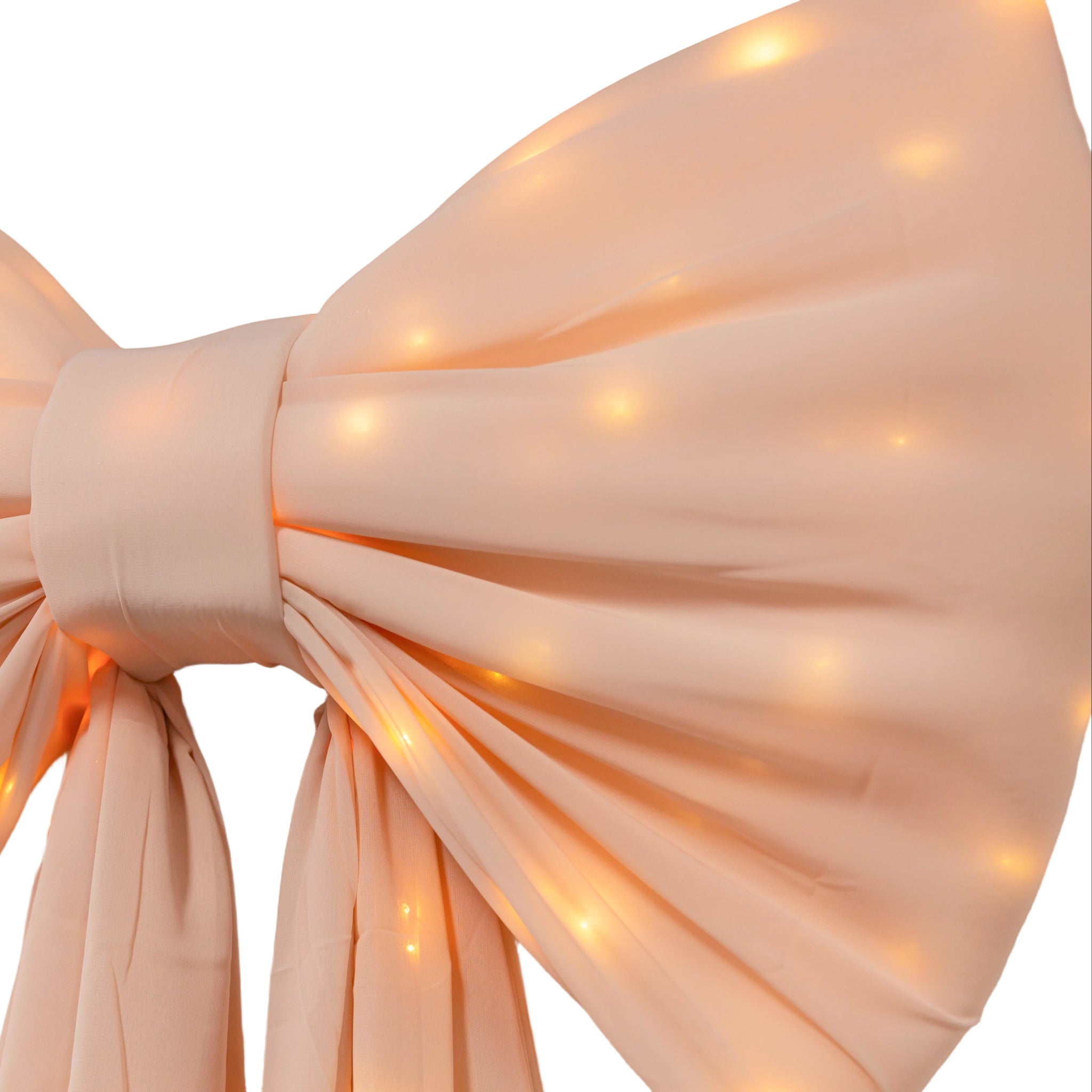 LED Chiffon Bow for Backdrop Blush/Rose Gold close up