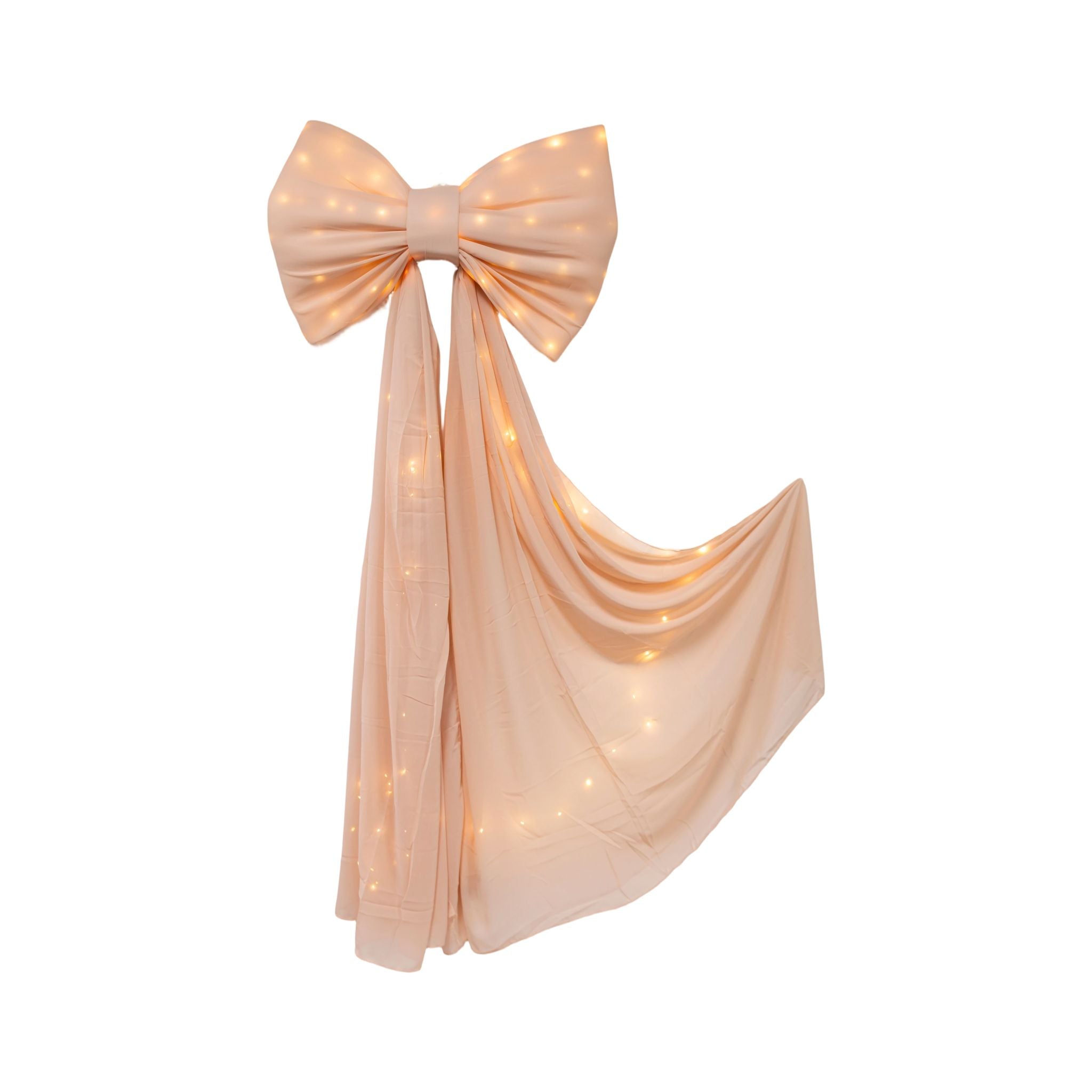 LED Chiffon Bow for Backdrop Blush/Rose Gold with the strand spread out