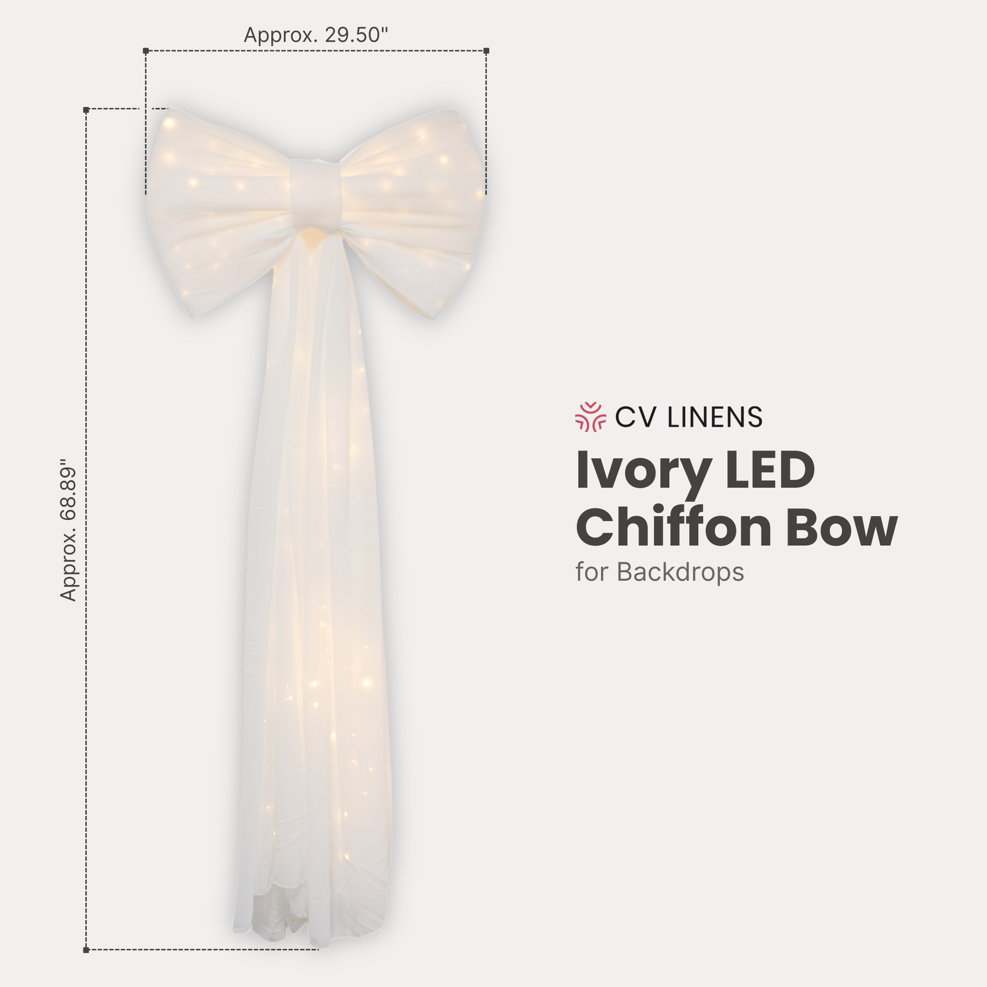 LED Chiffon Bow for Backdrop Ivory infographic