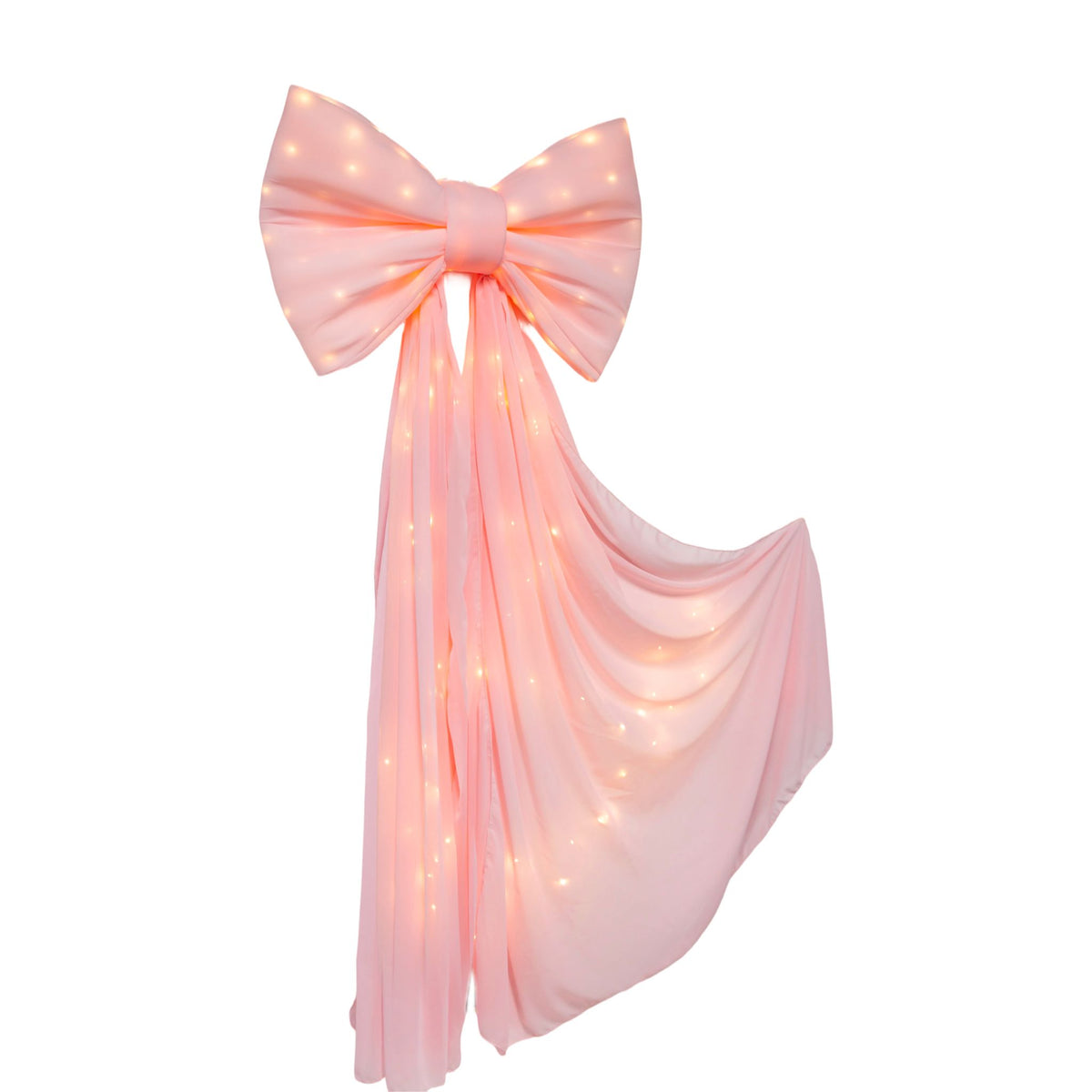 LED Chiffon Bow for Backdrop Pastel Pink with the strand spread out