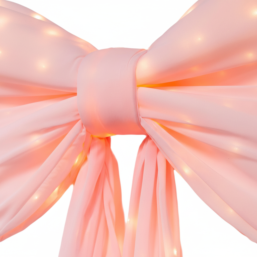 LED Chiffon Bow for Backdrop Pastel Pink clos eup of the center