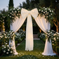 XL LED Chiffon Bow for Backdrop White outdoor with white backdrop drapes, greenery and white florals