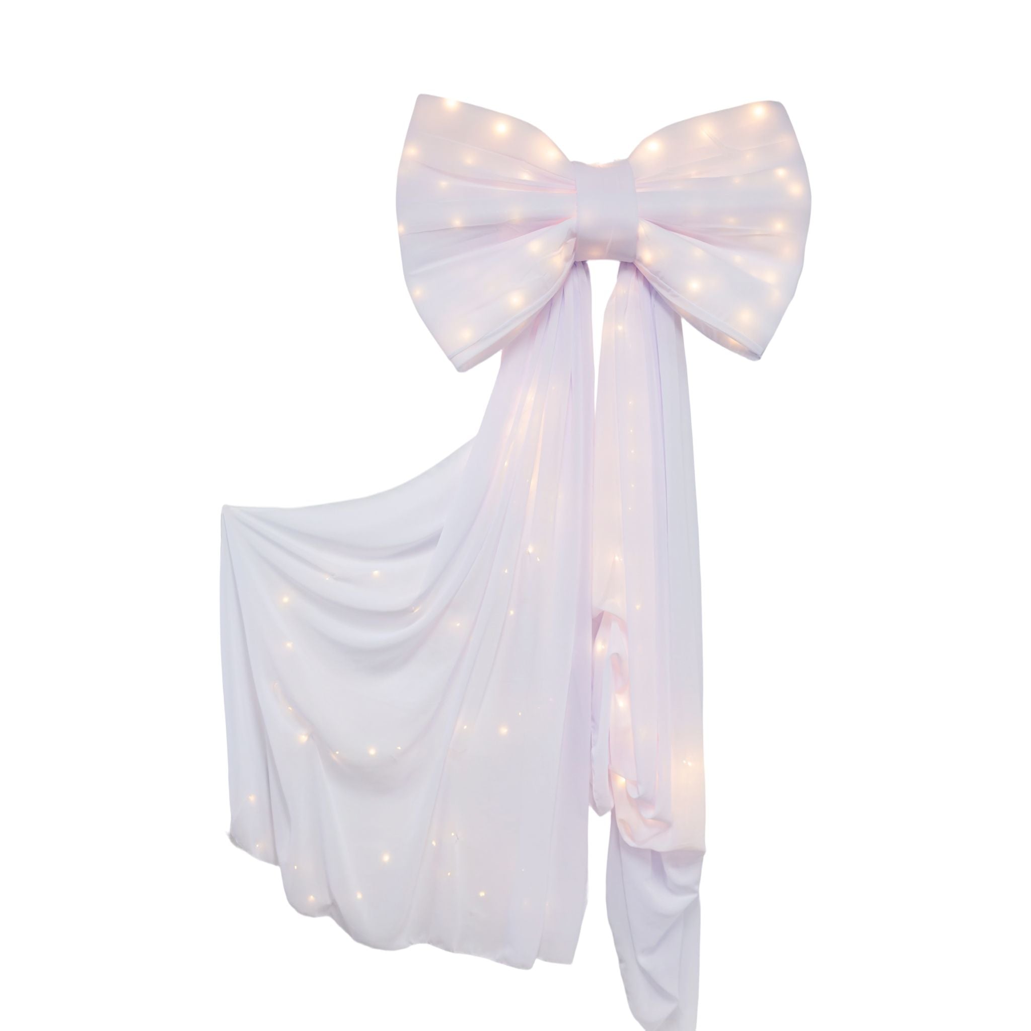 LED Chiffon Bow for Backdrop White with the bow strand spread out