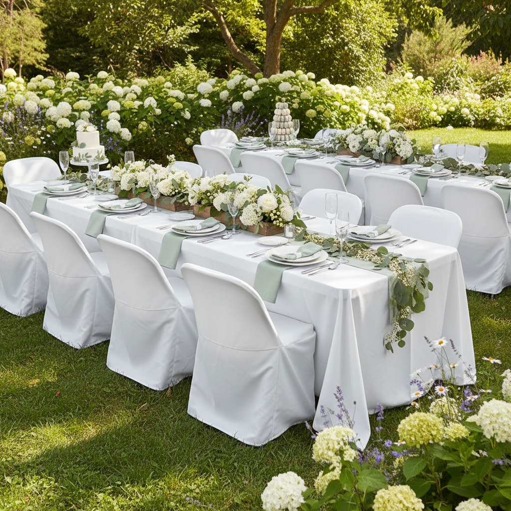 outdoor garden setup with LIFETIME Folding Chair Cover - White