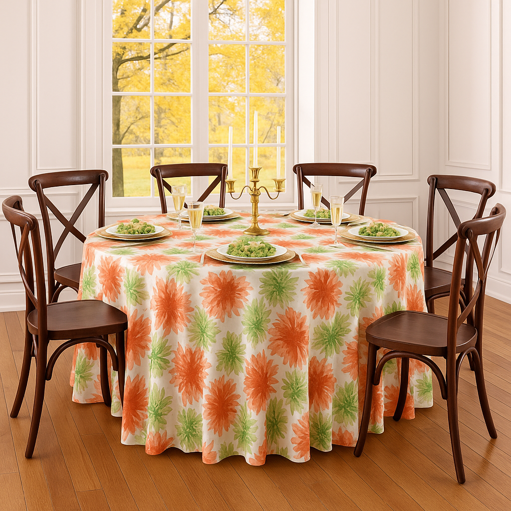 Blooming Mums 120" Round Tablecloth - CV Linens