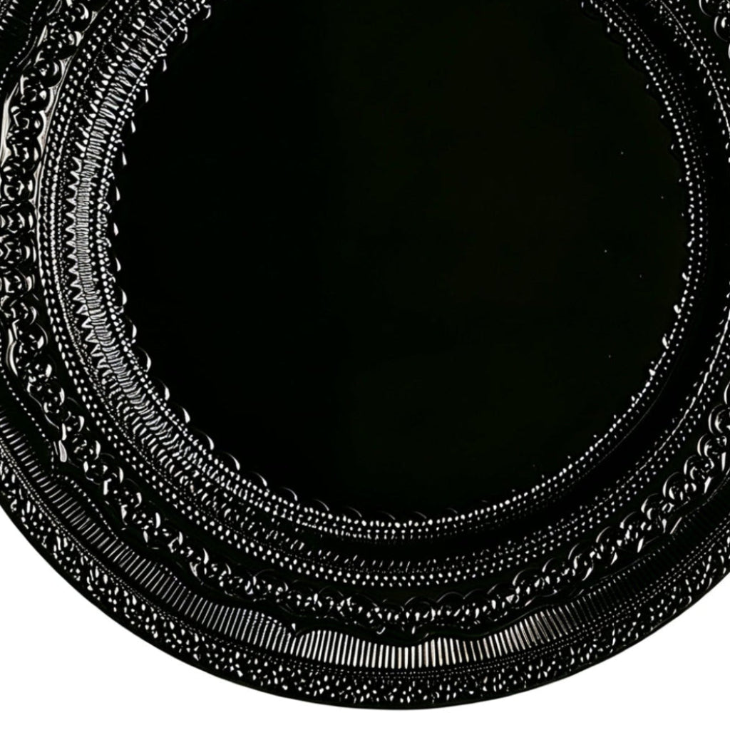 Lace Embossed Acrylic Plastic Charger Plate Black edge detail close up