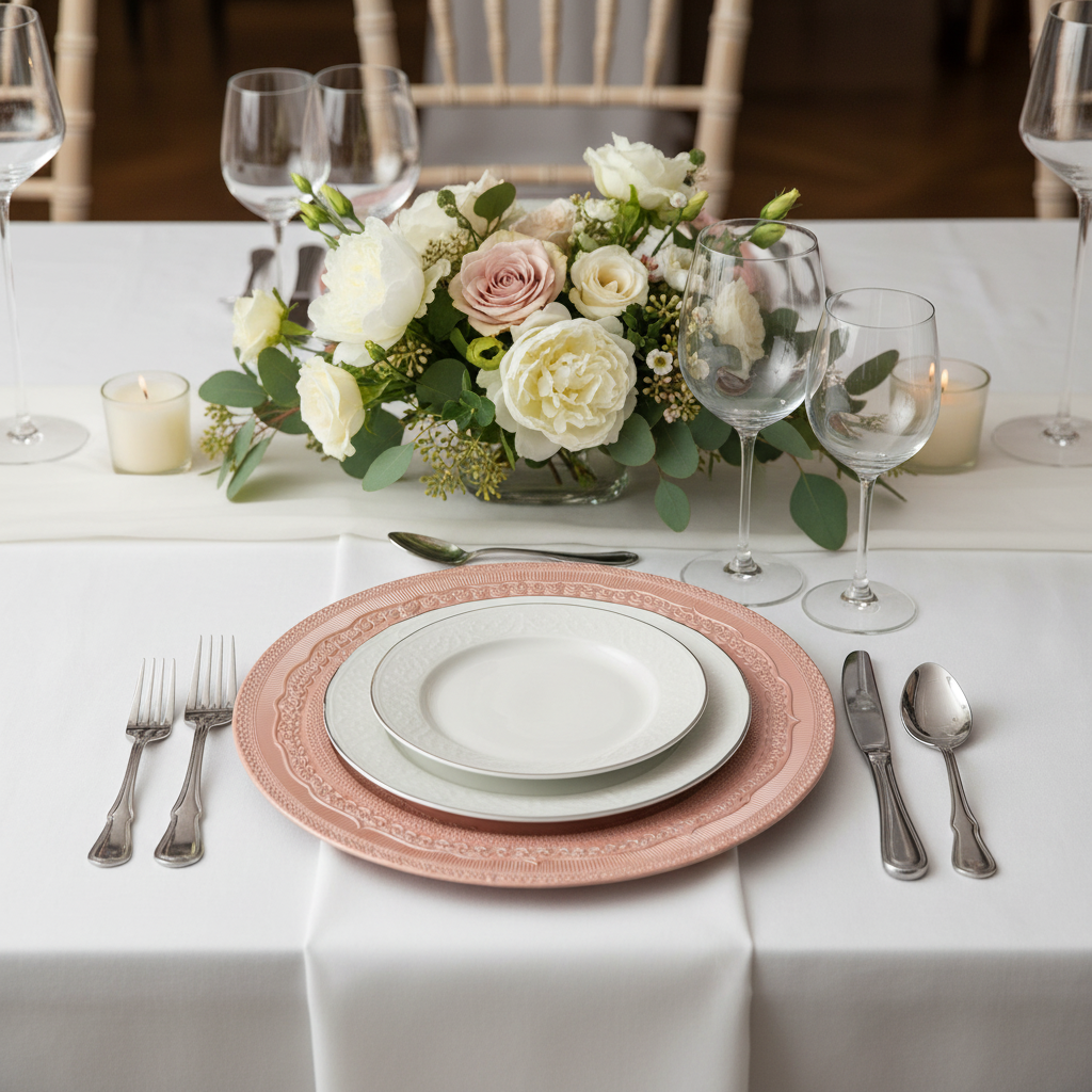Lace Embossed Acrylic Plastic Charger Plate - Blush
